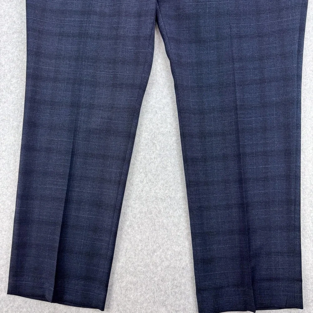 Hart Schaffner Marx Dress Pants Mens 48x31 Blue Plaid Wool Stretch Classic‎